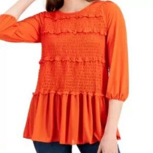 New! Fever Ruffled Ruched Top Cherry Tomato Medium